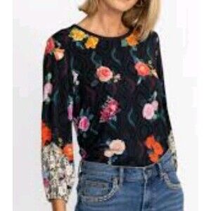 Johnny Was Black Floral Blouse